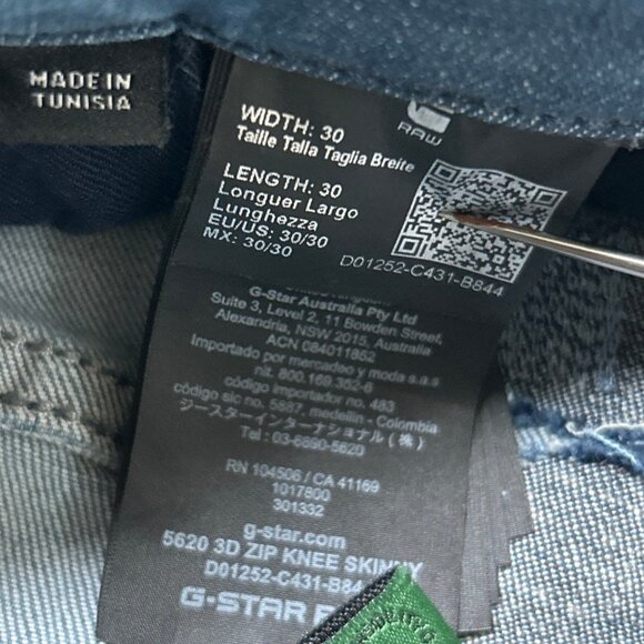 G-Star RAW 5620 3D Zip Knee Skinny Jeans | Men's Distressed Blue Denim | 30/29 - Picture 15 of 15